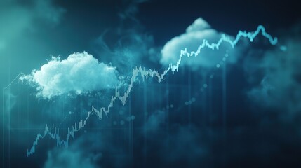 Abstract financial graph with soft cloud elements and gentle upward trend