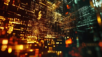 Obraz premium Abstract digital landscape showcasing vibrant lights and intricate patterns in motion