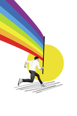 Creative 3d photo artwork graphics collage painting of excited guy running holding lgbt flag...