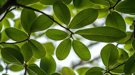 Fototapeta premium Closeup of Lush Green Leaves with Bright Sunlight