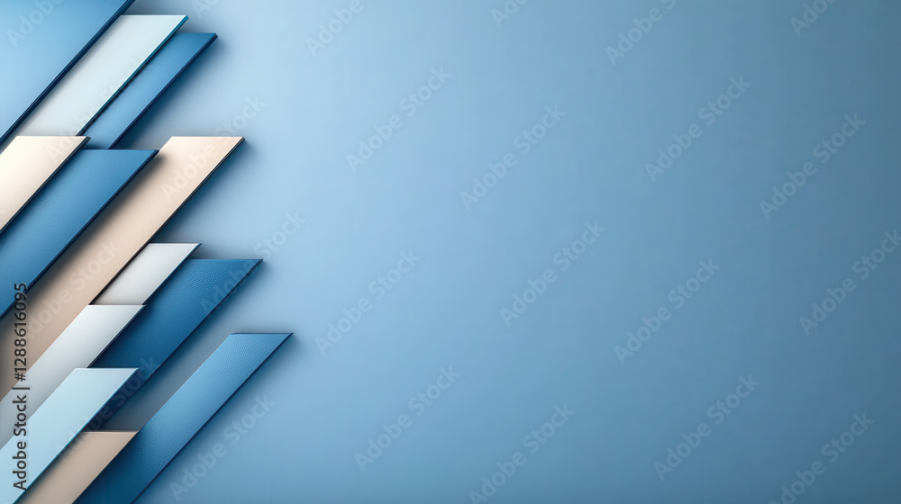 Poster Abstract geometric background with layered blue and beige diagonal shapes creating modern design