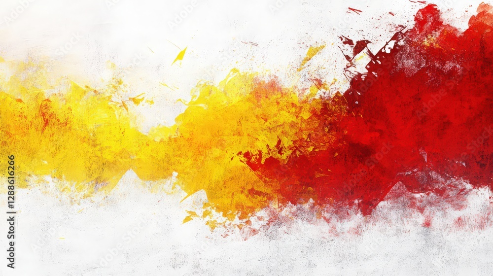Poster abstract acrylic painting background with yellow and red splashes on canvas