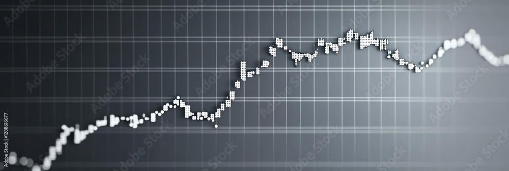 Poster stock graph with dotted trend lines and upward movement on a gray background