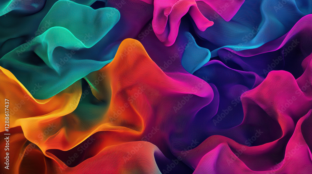 Poster vibrant abstract waves in colorful hues create mesmerizing visual effect