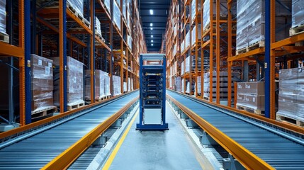 Fototapeta premium Automated Warehouse with Conveyors and Pallet Racks for Storage