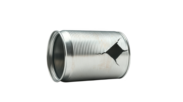 Closeup of a damaged metal can with broken lid, exploring the implications of faulty packaging