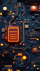 Fototapeta premium Law restriction, oversight concept. Circuit board illustration showcasing glowing red and gold elements, symbolizing advanced technology and oversight