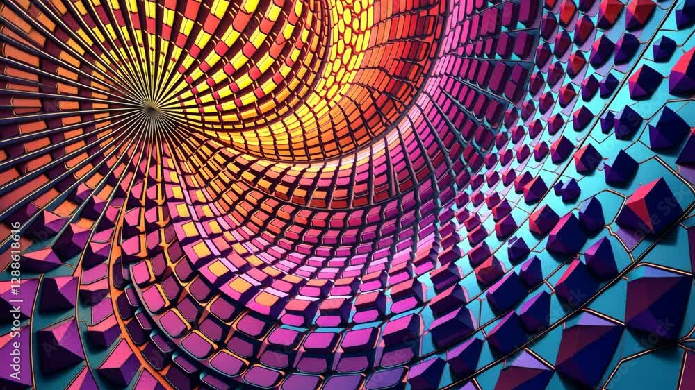 Poster A colorful spiral with many different colored blocks. The blocks are in various sizes and are arranged in a spiral pattern