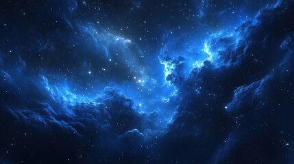 Obraz premium Deep space nebula, vibrant blue clouds, starry night sky, cosmic background, for wallpaper or digital art