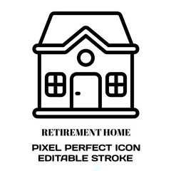 Retirement home symbol, featuring an editable stroke outline icon isolated on white background flat vector illustration. Pixel perfect