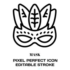 Mask symbol, featuring an editable stroke outline icon isolated on white background flat vector illustration. Pixel perfect