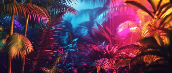 Neon Oasis: Silent Tropical Palms