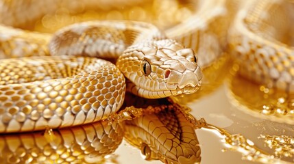 Obraz premium Golden snake resting on shimmering gold surface, blending seamlessly with its surroundings