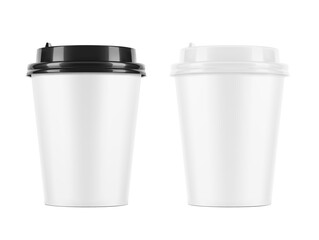 Realistic white paper cup mockup with plastic lid. Coffee to go, take out mug. Vector illustration isolated on white background. Can be use for any backgrounds. EPS10.	