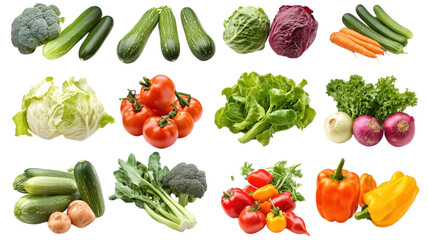 Fresh vegetables displayed on a white background with vibrant colors and various textures for healthy meal preparation