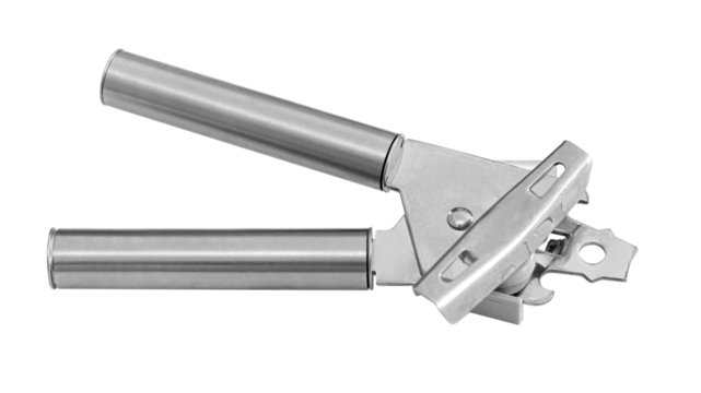 Stainless steel can opener isolated on white background