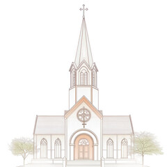 Fototapeta premium A beautifully designed cut-out style PNG illustration of a traditional Christian chapel, artistically crafted with fine linework and smooth color gradients, transparent background, PNG