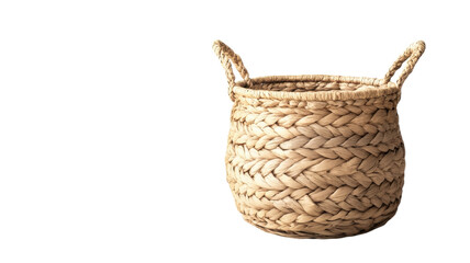 Natural woven basket with handles for home decor or storage in minimalistic design