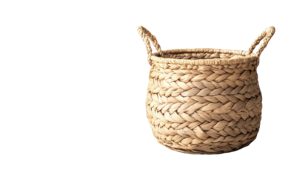 Natural woven basket with handles for home decor or storage in minimalistic design