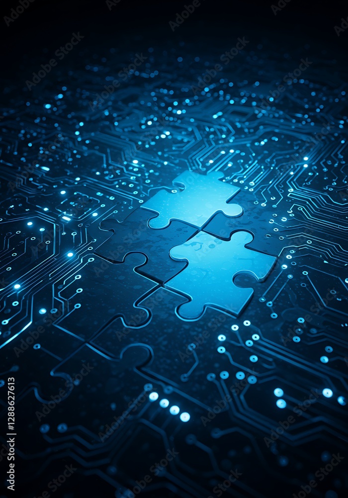 Aufkleber tech integration: puzzle piece on circuit board