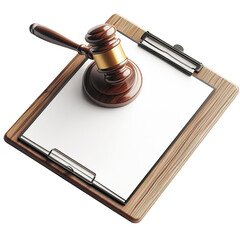 Judge Gavel with Legal Document Clipboard on Transparent Background, PNG