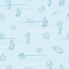 seamless pattern on a marine theme with waves and sea creatures © Alla