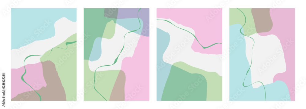 Leinwandbilder springtime theme abstract backgrounds with various curved soft colored shapes and green bent lines f