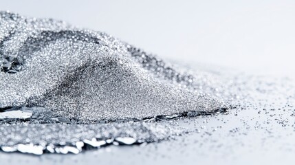 Silver Glitter Texture Close Up Shimmering Particles on Gray Background