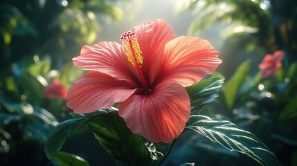 Lush tropical hibiscus flower in sunlight