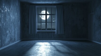 Fototapeta premium Dark and Mysterious Room with Full Moon Reflection at Night
