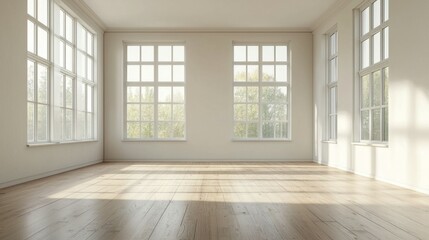 Fototapeta premium Bright and Spacious Room with Large Windows and Natural Light