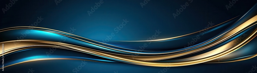 Poster a sleek design featuring flowing blue and gold waves, creating a modern and elegant visual effect.