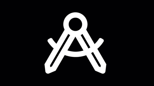 Icon drafting compass is distorted. Glitch. Noise, chromatic aberration, geometric distortion. Transparent background, looped. In-Out looped. Alpha BW at the end