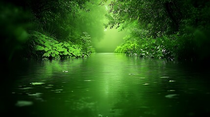 Obraz premium Lush Green Forest River at Dusk