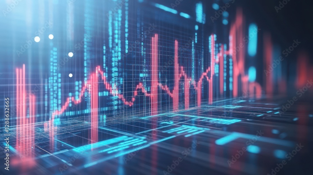 Poster digital data visualization with graphs and metrics