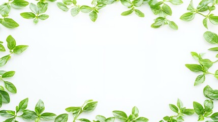 Green Leaves Frame on White Background