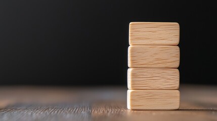 Four wooden blocks stacked against a black background, symbolizing structure and creativity.