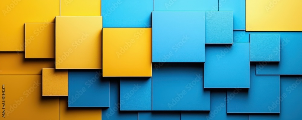 Aufkleber a vibrant composition of overlapping blue and yellow squares, creating a modern, geometric pattern t