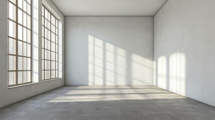 Fototapeta premium Bright Empty Room with Large Windows and Soft Natural Light