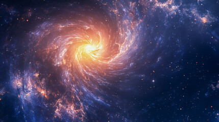 Fototapeta premium A spiral galaxy with stars and nebulae in the background, centered on an exploding black hole or supermassive at its center