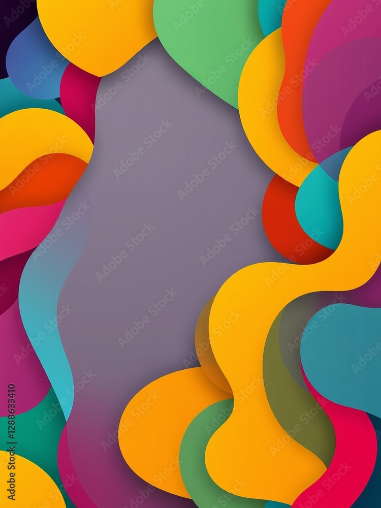 Poster vibrant colorful abstract background featuring intricate paper cut shapes in dynamic artistic compos