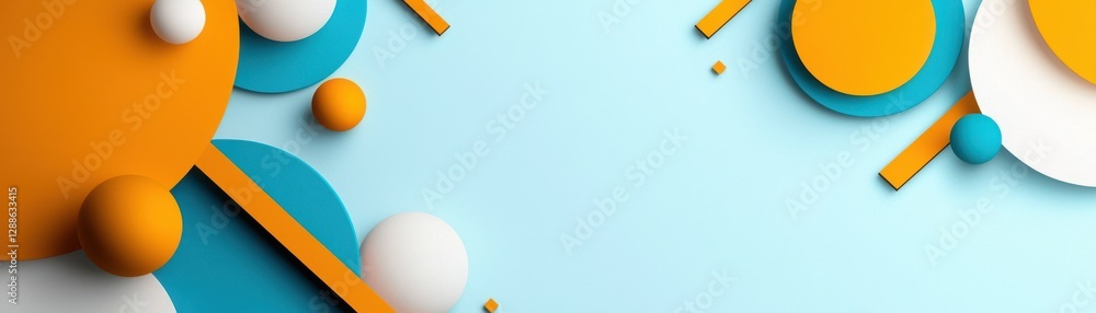 Poster a vibrant abstract design featuring colorful geometric shapes on a soft blue background, creating a 