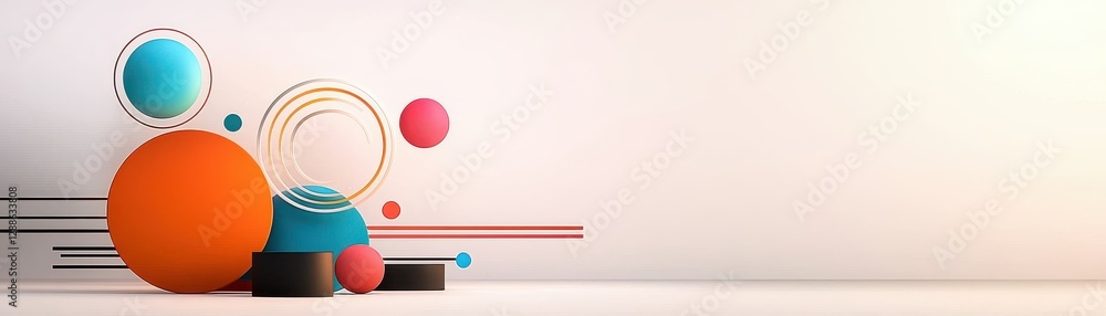Poster a vibrant abstract composition featuring colorful shapes and lines against a soft background, creati