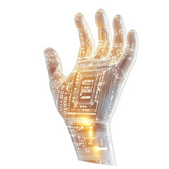3D Cybernetic Hand on Transparent Background, PNG