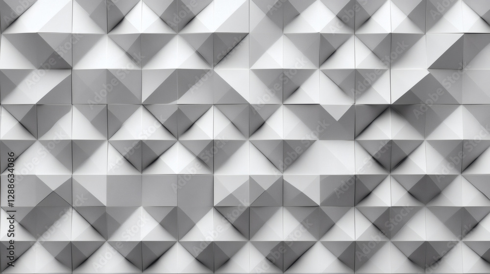 Poster A textured wall featuring geometric patterns of pyramids in shades of gray, creating a modern and dynamic design