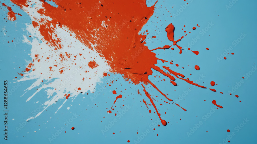 Aufkleber a vibrant splash of red and white paint against a blue background, creating a dynamic and artistic v
