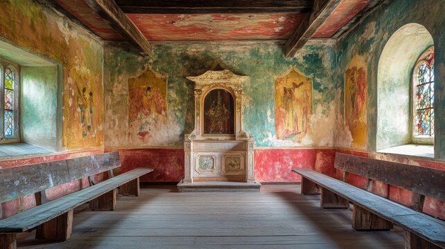 St Severin Interior: Frescoes Altar & Benches
