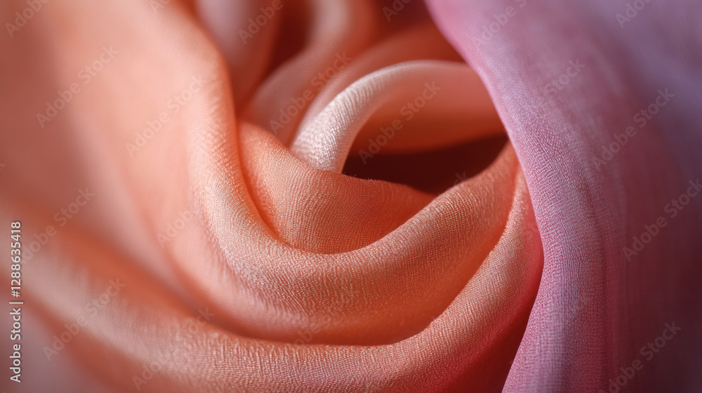 Poster a close-up of soft, flowing fabric in warm tones, showcasing elegant curves and subtle color gradien