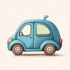 Fototapete Cute Blue Car with Round Wheels and Little Windows © Phunnada