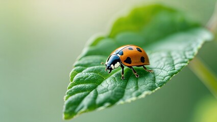 Obraz premium Ladybug close up on leaf insect photo natural background
